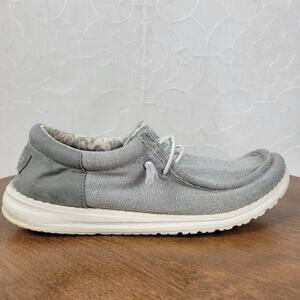 Hey Dude Womens Wally Shoes‎ 7 Sparkling Grey Lace Up Light-Weight Flat Loafers